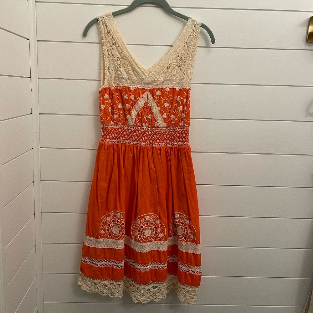 Anthropologie Moulinette Soeurs Aniko Lace Dress Western Cottagecore Smocking
